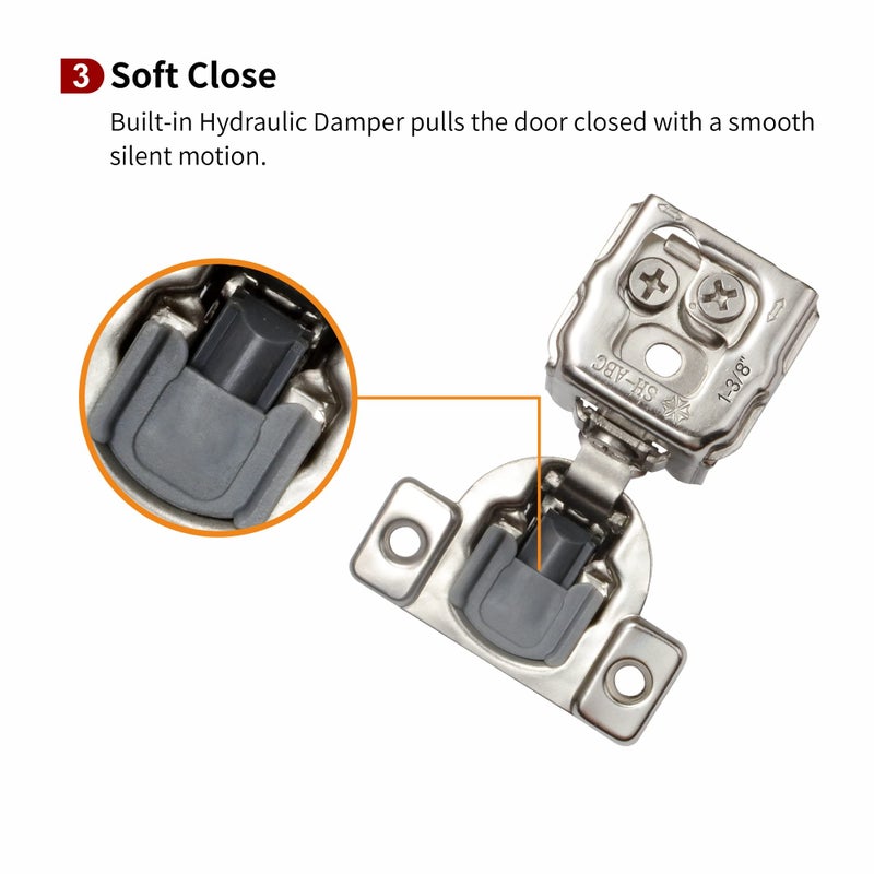 STIANC 30 Pack 1 3/8" Overlay 3D Soft Close Hinges for Face Frame Kitchen Cabinet, 3 Way Adjustability, Quiet Self Closing Door, 105 Degree - Image 4